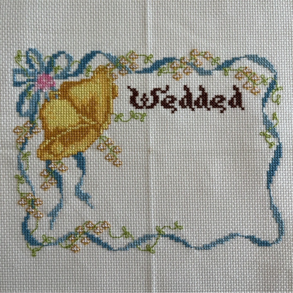 Vintage Cross Stitch Wedded Bells Bow Wedding